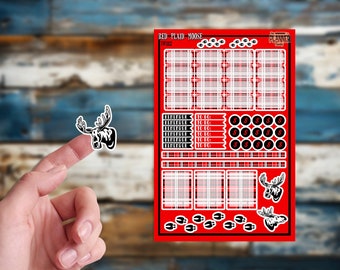 Moose and Red Plaid Sticker Sheet - 4x6 Bujo Planner Stickers Waterproof