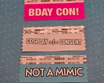 10 pack Badge Ribbons - your choice of design convention swag nycc sdcc eccc