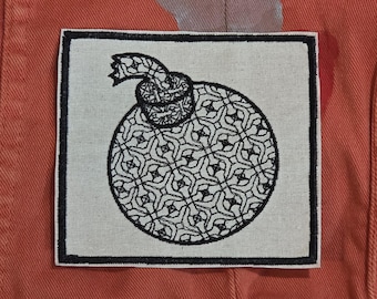 4" Iron on embroidered patch - SQUARE DCC Crawler B omb upgrade patch Spanish blackwork