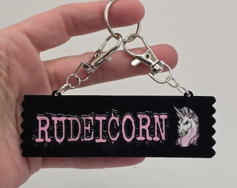 4" acrylic Rudicorn original art Unicorn Ribbon Keeper keychain for badge ribbons - sdcc eccc nycc collector SPN Supernatural