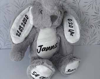 Cuddly toy, stuffed animal, bunny personalized with name, gift, birth, newborn, baby