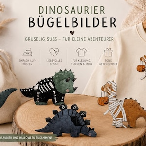 Dinosaurier Halloween Bügelbilder – süße Dino Motive zum Aufbügeln – Kinder Shirt DIY