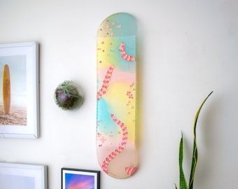 Pastel Stained Glass Skateboard, Skateboard Art, Resin Artwork, Unique Wall Art, Clear Skateboard, Stained Glass Art, Skateboard Decor