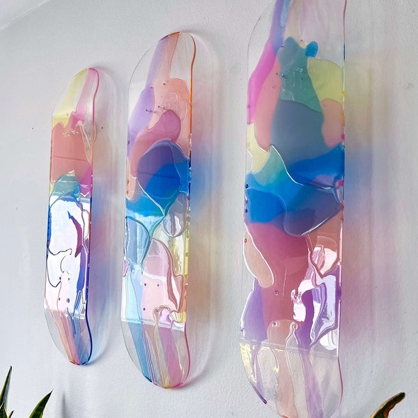 Stained Glass Skate Deck Art, Acrylic Skateboard Wall Art, Skateboard Art, Clear Skateboard, Layered Resin Art