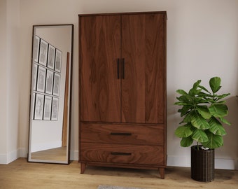 Custom Made Armoire with Cherry, Maple, White Oak or Walnut, Wooden Handcrafted Armoire with Drawers, Handmade Armoire, Solid Wood Dresser