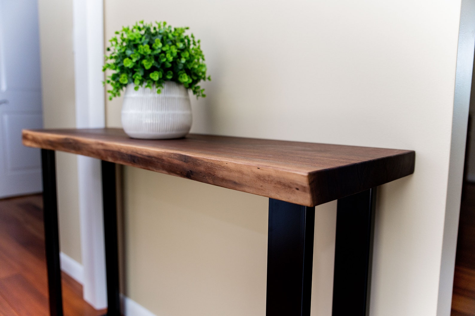 Live Edge Console Table Walnut Entryway Table With Metal Etsy