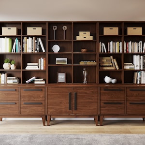 Custom Made Wooden Sectional Bedroom Bookcase, Handcrafted with Cherry, Maple, White Oak, or Walnut, Handmade Wooden Bookshelves