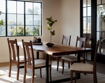 The Underhill Live Edge Walnut Dining Table: Natural Edge Solid Wood Design