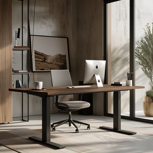 Handmade Walnut Standing Bedroom Desk, Handmade With solid wood, Modern Custom Made Standing Desk With Cable Management