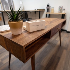 Modern Wooden Desk With Drawer, Custom Made Solid Wood Office Desk, Handcrafted Wood Work Desk, MCM Desk