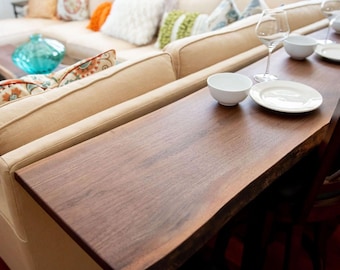 The Hepburn Live Edge Walnut Sofa Table: Handcrafted Wooden Bar Top Design