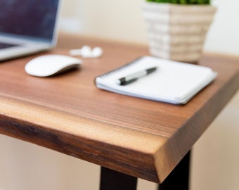 Wood Desk, Solid Wood Desk, Computer Desk Wood, Dark Wood Desk, Slab Wood Desk, Solid Wood Desk