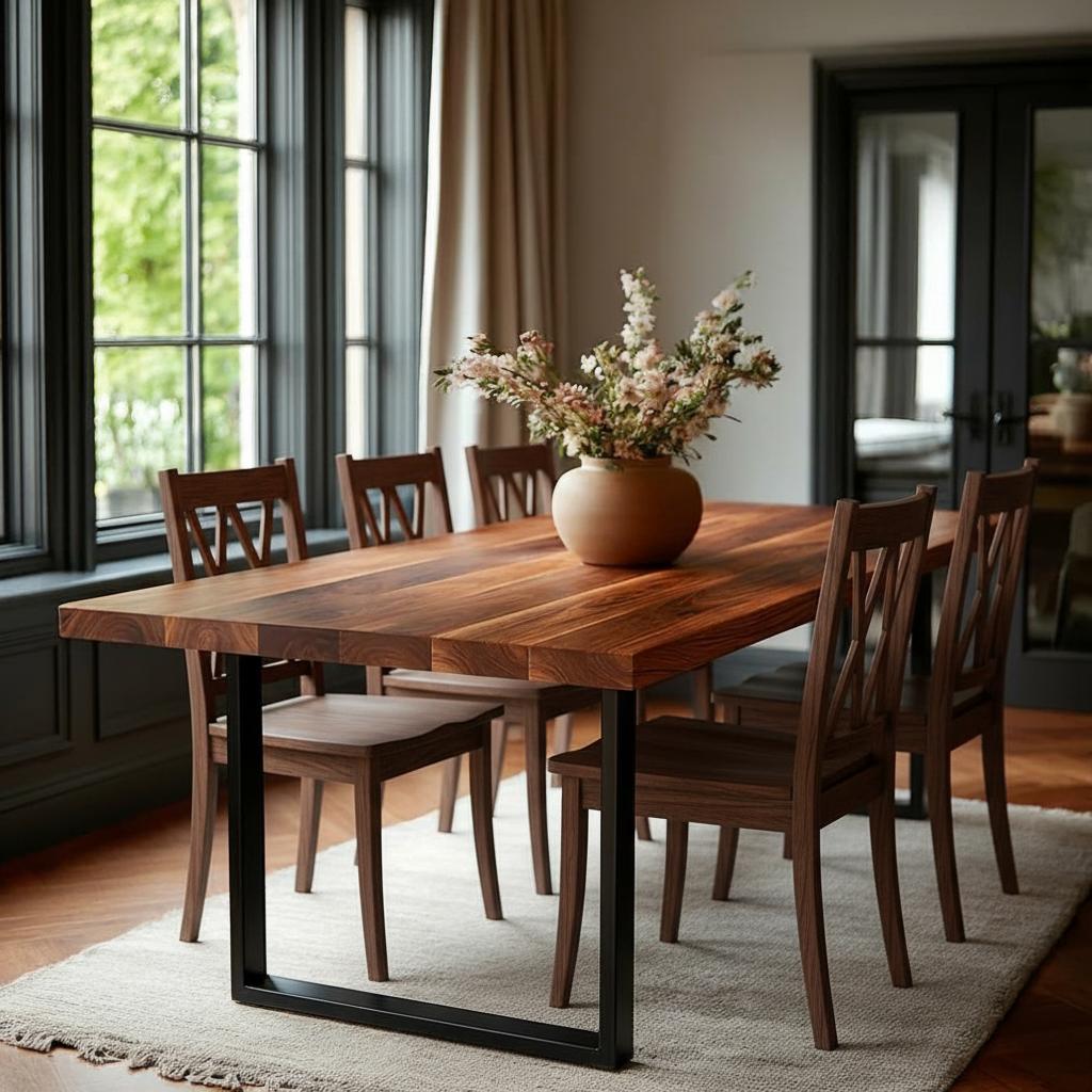 The Underhill Walnut Dining Table, Handcrafted Solid Wood Dining Table, Modern Style Kitchen Table