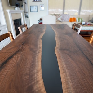 Walnut Dining Table, Dining Table For 6, Wood and Epoxy Table, Modern Dining Table, Resin Table, Epoxy Dine Table, Black Epoxy