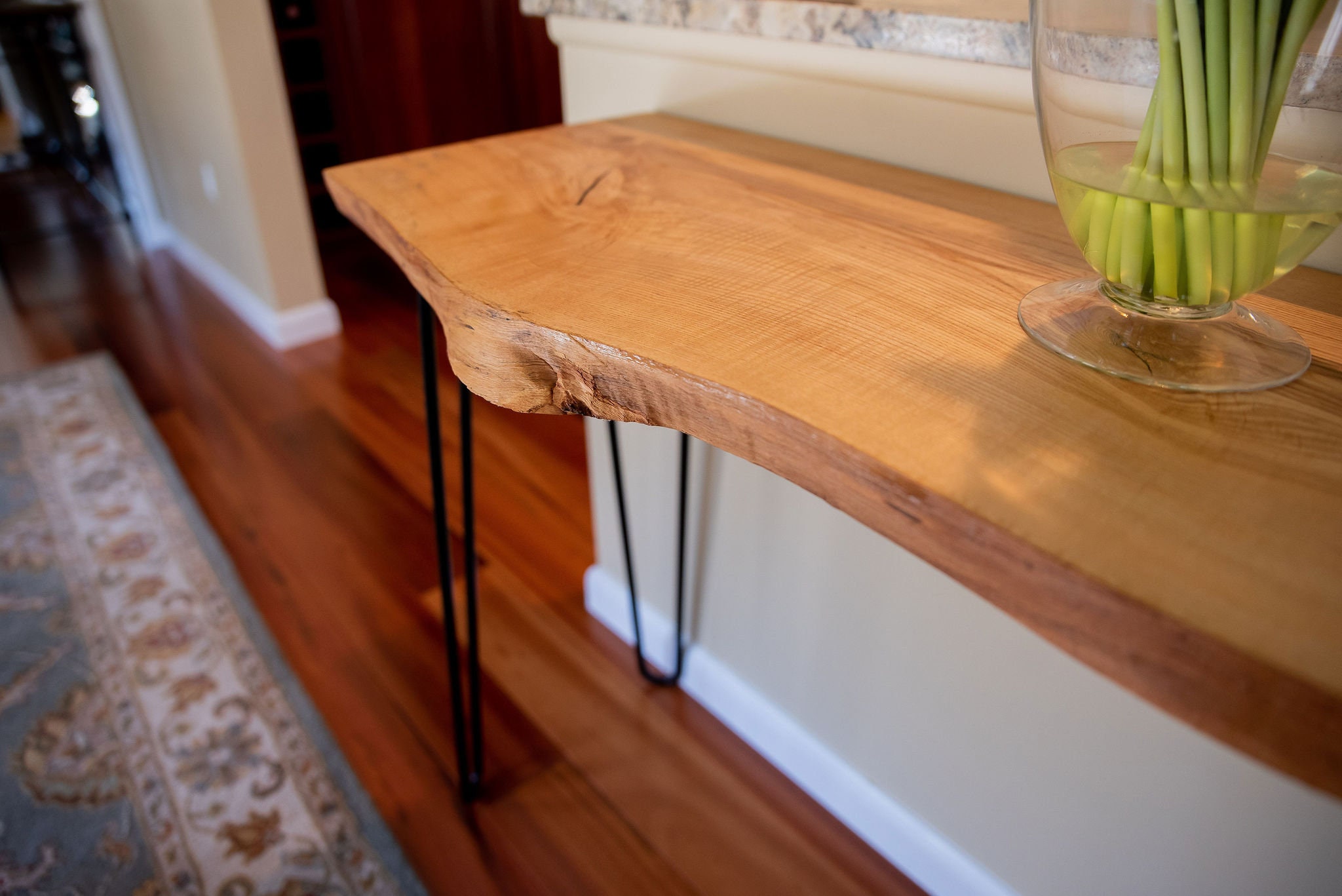 Live Edge Console Table Light Wood Entryway Table With Metal Etsy