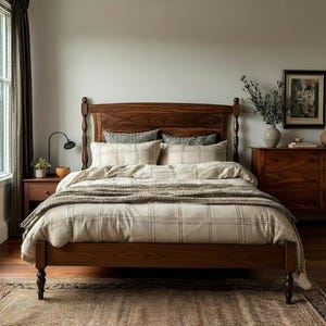 The Francis Bed Frame: Handcrafted Solid Wood with Turned Legs