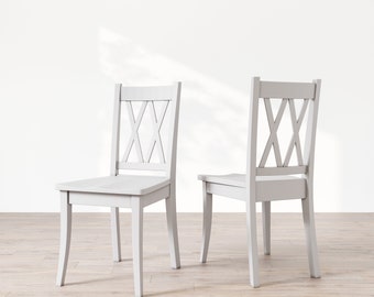 White Solid Wood Double X Back Dining Chair, Wooden Chair, Dining Chair, Walnut Dining Chair, White Chair, Custom Chair