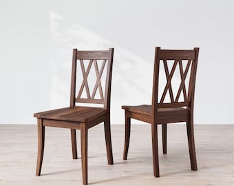 Solid Wood Double X Back Dining Chair, Wooden Chair, Dining Chair, Walnut Dining Chair, Black Walnut Dining Chair, Black Chair, Custom Chair