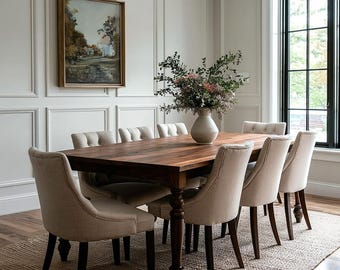 The Fisher Walnut Dining Table, Handcrafted Solid Wood Dining Table, Family Dining Table