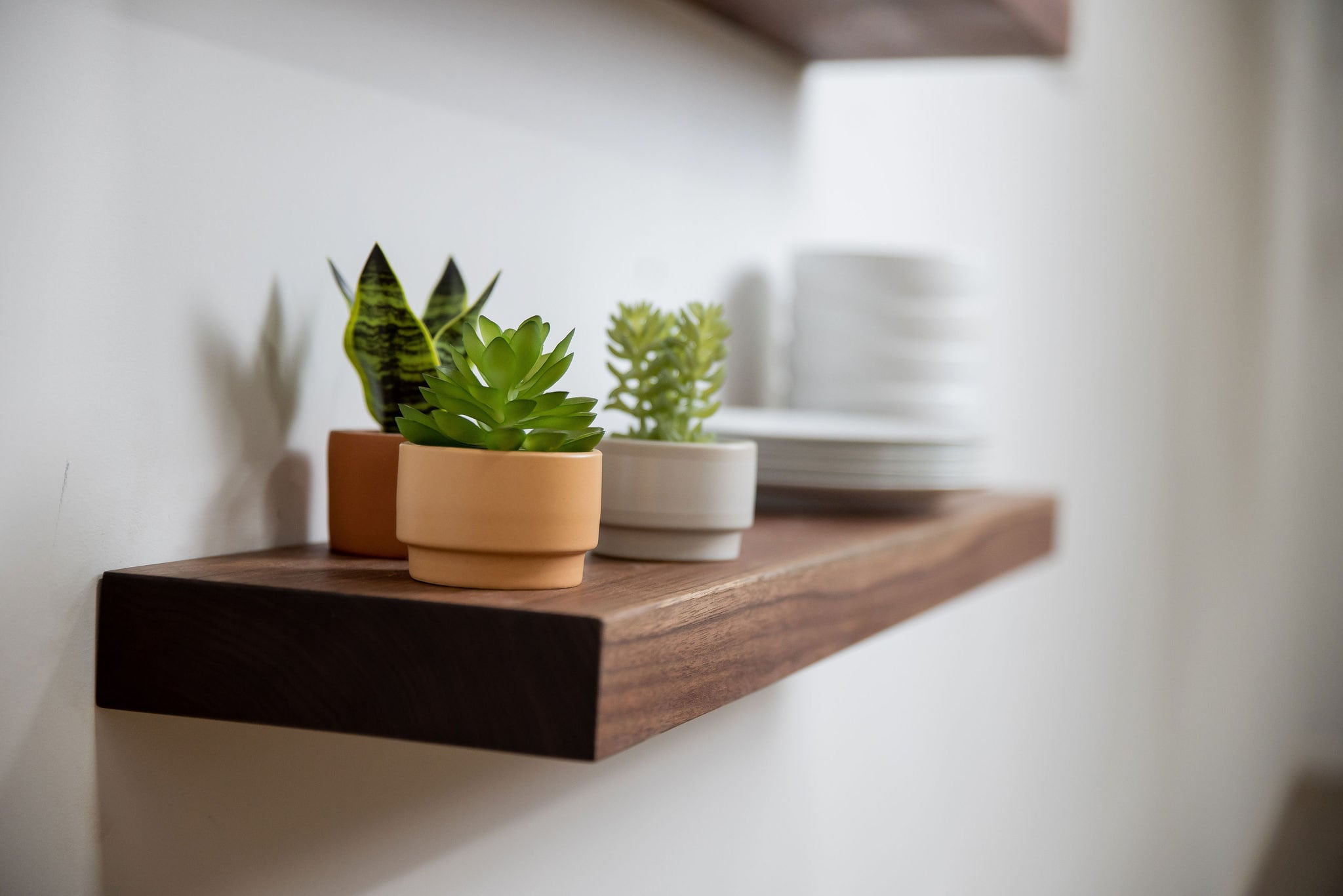 Walnut Floating Shelves In Living Room