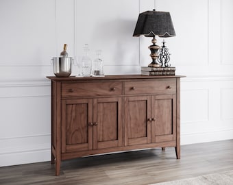 Handcrafted Wooden Dining Room Buffet Table, Handmade Wooden Credenza, Custom Made With Cherry, Maple, White Oak, or Walnut