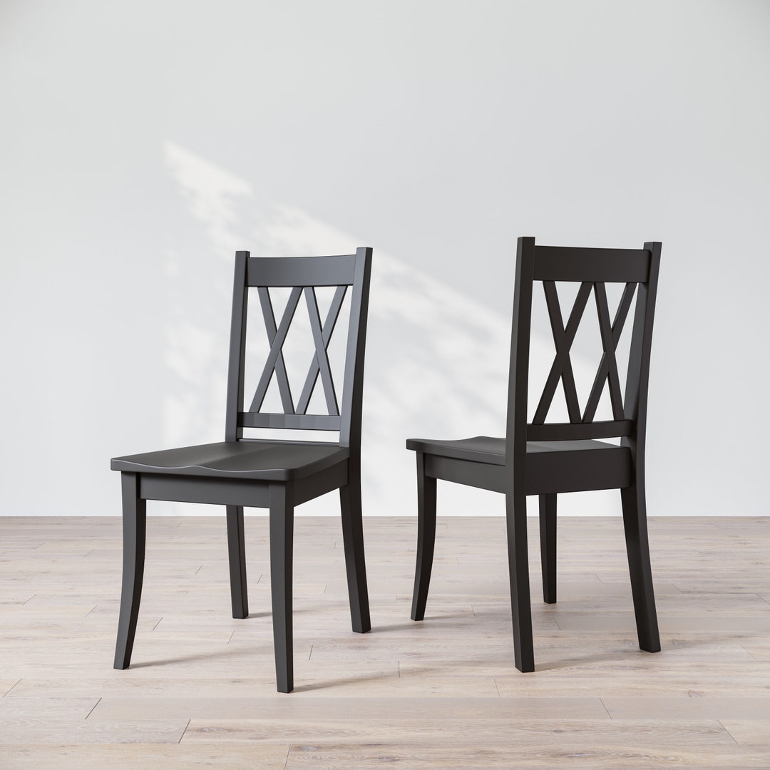 Black Solid Wood Double X Back Dining Chair, Wooden Chair, Dining Chair