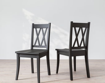 Black Solid Wood Double X Back Dining Chair, Wooden Chair, Dining Chair, Walnut Dining Chair, Black Chair, Custom Chair