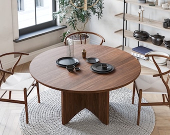 Modern Round Walnut Dining Table with Taylor Base