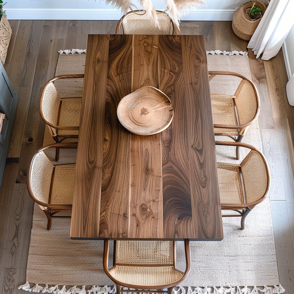 Handcrafted Solid Wood Walnut Dining Table, Custom Family