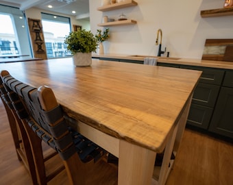 Live Edge Kitchen Island, Wooden Island, Live Edge Wood Kitchen Island with Wooden Base, Kitchen Peninsula, Wooden Island with Storage Space