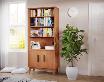 Handcrafted Wooden Bedroom Bookcase, Made Custom with Cherry, Maple, White Oak, or Walnut, Handmade Solid Wood Bookcase