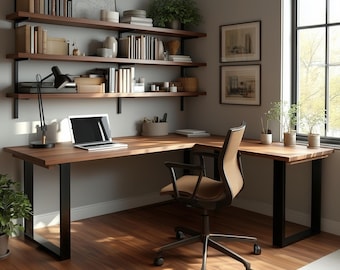 The Underhill L-Desk: Handcrafted Solid Walnut Design