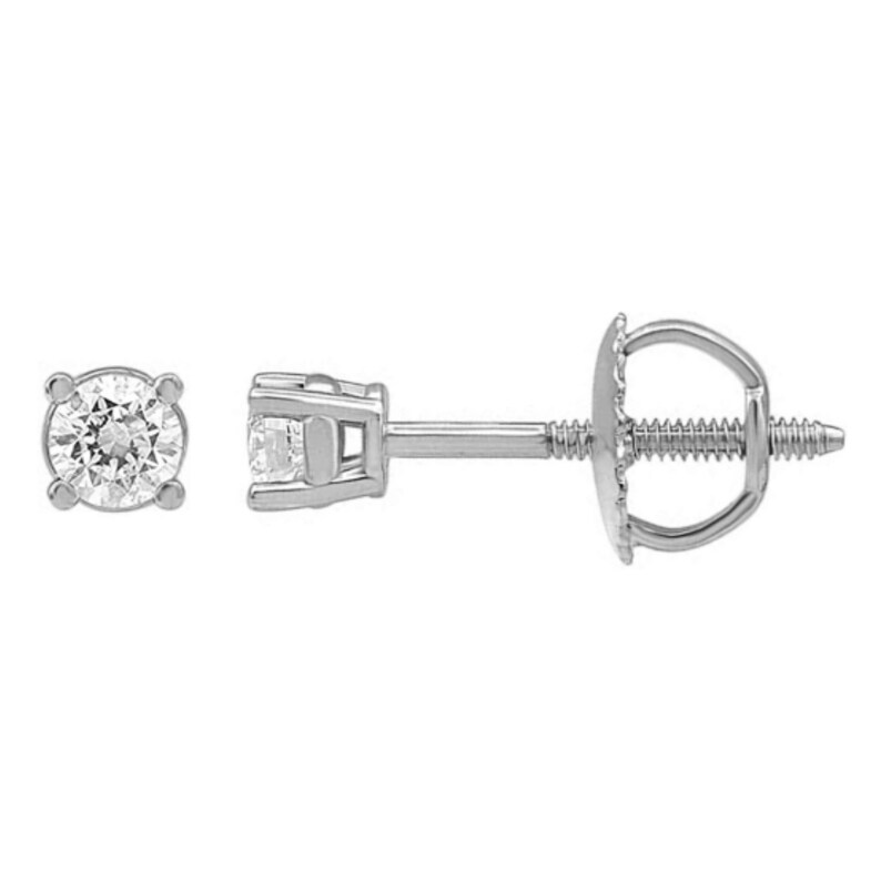 4 Prong Earrings For Women Kids Babies 14KT White Gold Round Diamond Accent Earrings