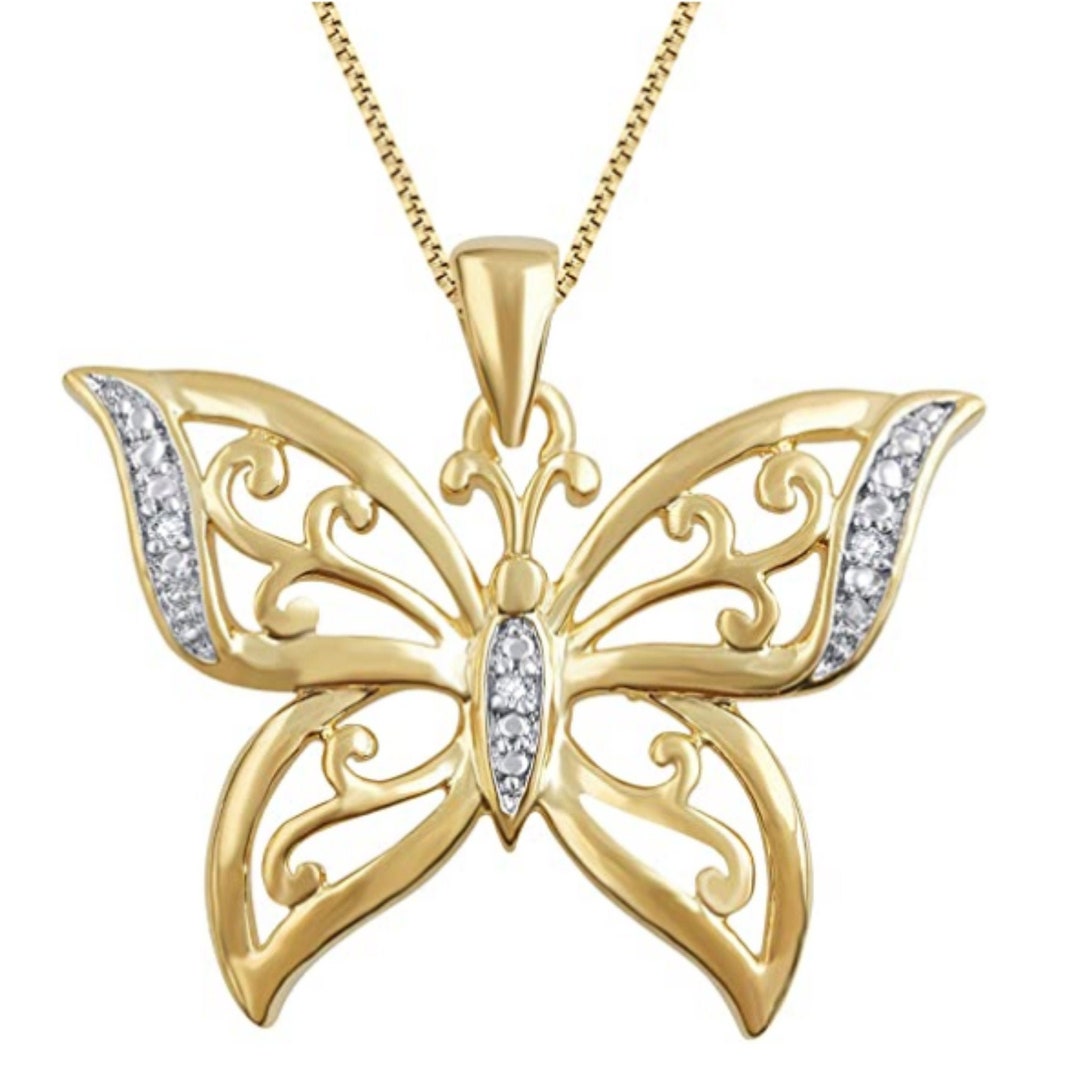 Butterfly Necklace Gold, Diamond Butterfly Pendant Necklace, Butterfly