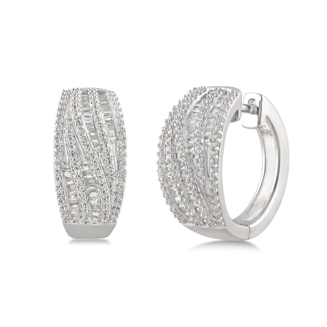 1 CTTW Diamond Cluster Twist Hoop Earrings in Sterling Silver By - Etsy