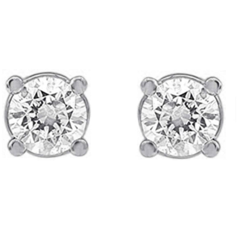4 Prong Earrings For Women Kids Babies 14KT White Gold Round Diamond Accent Earrings