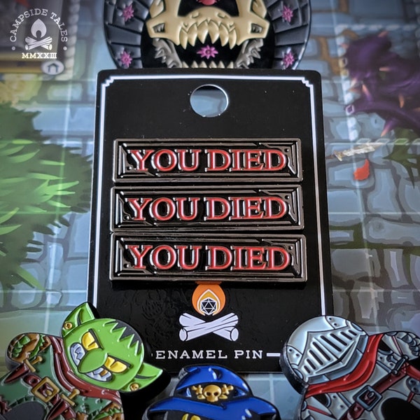 B-Graded TPK Set of Glowing "You Died" Game Over Enamel Pin