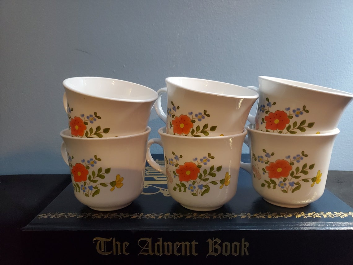 Set of 6 Vintage Corning Ware Wildflower Pattern Cups Retro | Etsy