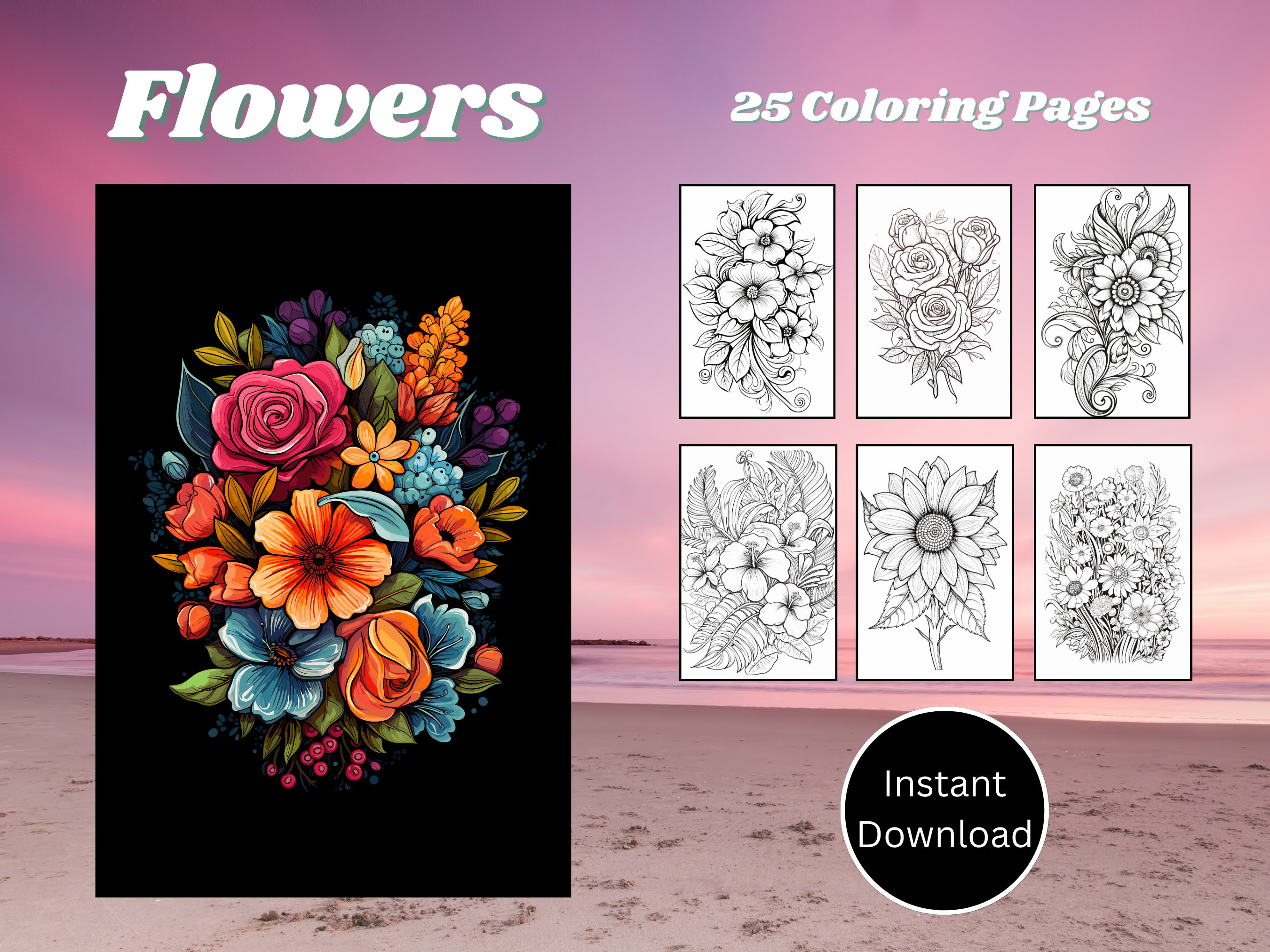 Etsy's beautiful flower coloring pages