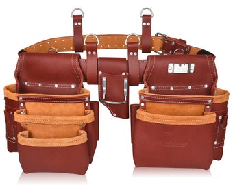 Trutuch Maroon Grain Leather Tool Belt | 17 Pockets | Tool Bag | Tool Pouch | Carpenter | Construction | Framers | Electrician | Handyman