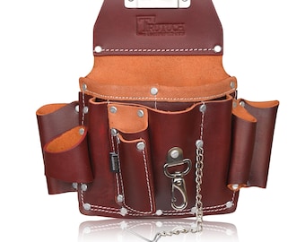 Trutuch Maroon Leather Electrician Tool Pouch | Electric Tool Bag | Electrician Pouch | Contractors Tool Pouch | Tool Belt | Electric Pouch