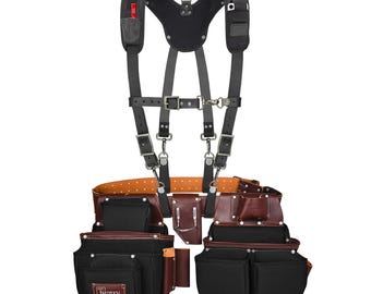 Leather Work Suspender and Nylon Tool Belt | 22-Pocket Framing Tool Bag