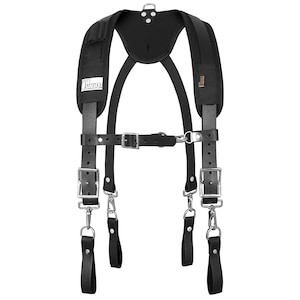 Trutuch Black Leather Work Suspenders With Pockets | Adjustable Padded Leather Tool Belt Suspenders | Carpenter | Construction | Handyman