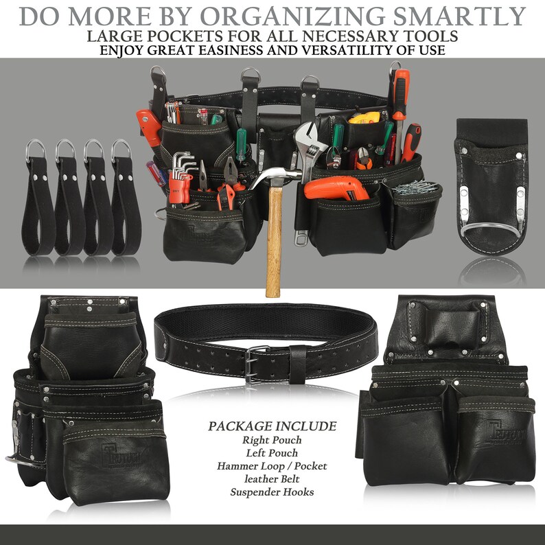 Trutuch Black Leather Tool Belt Carpenter Tool Pouch Bag Etsy