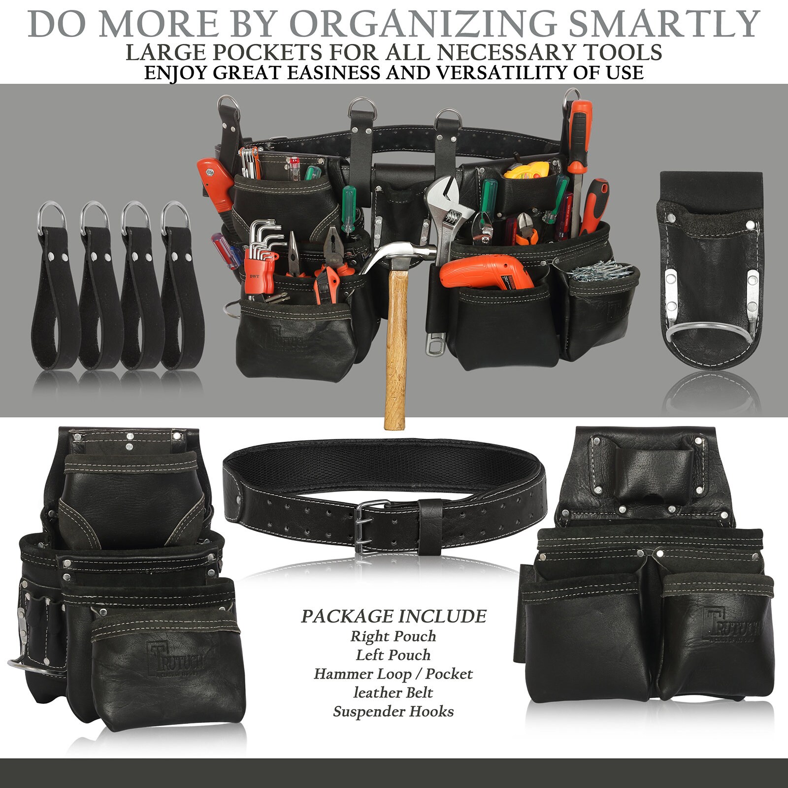 Trutuch Black Leather Tool Belt Carpenter Tool Pouch Bag Etsy