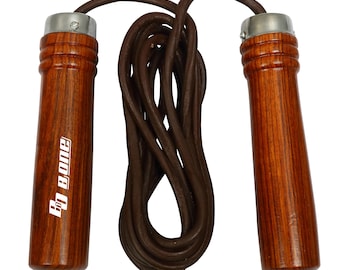 Leather Skipping Rope | Wooden Handle Adjustable Fitness Jump Rope