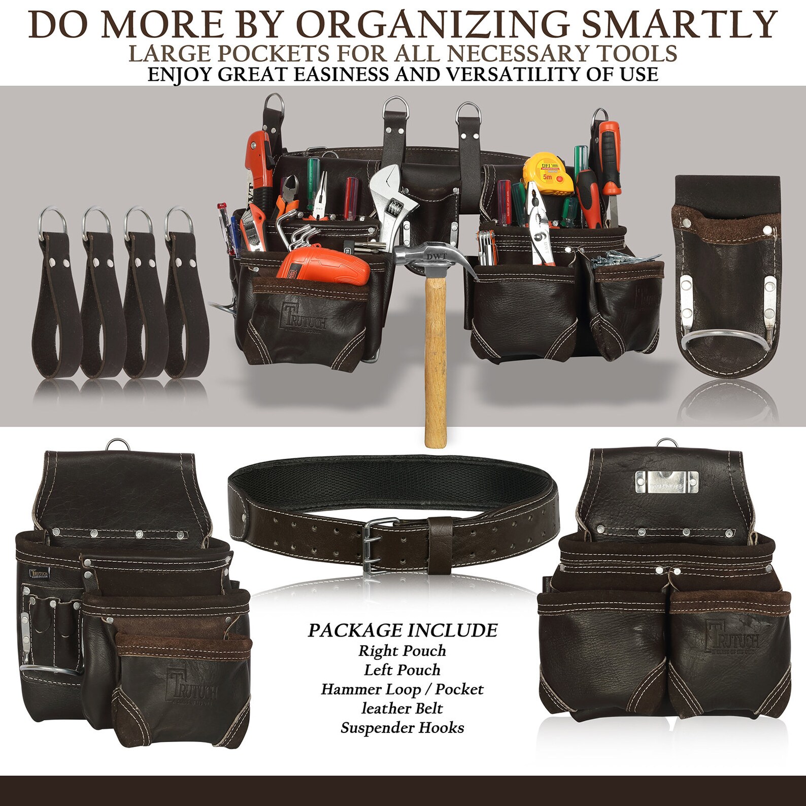 Trutuch Leather Tool Belt With Work Suspender 18 Pockets Etsy