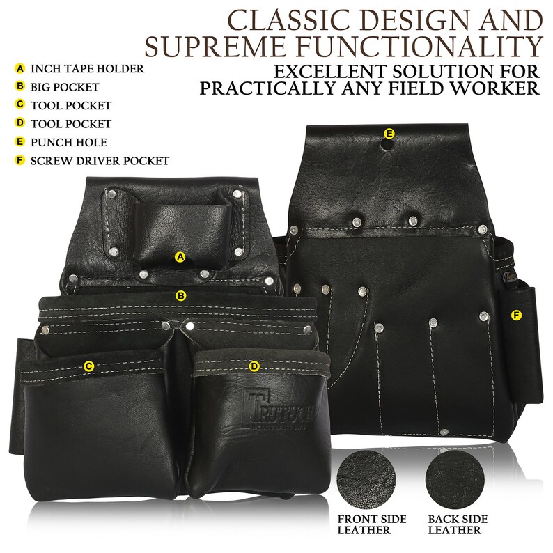 Trutuch Black Leather Tool Belt Carpenter Tool Pouch Bag Etsy