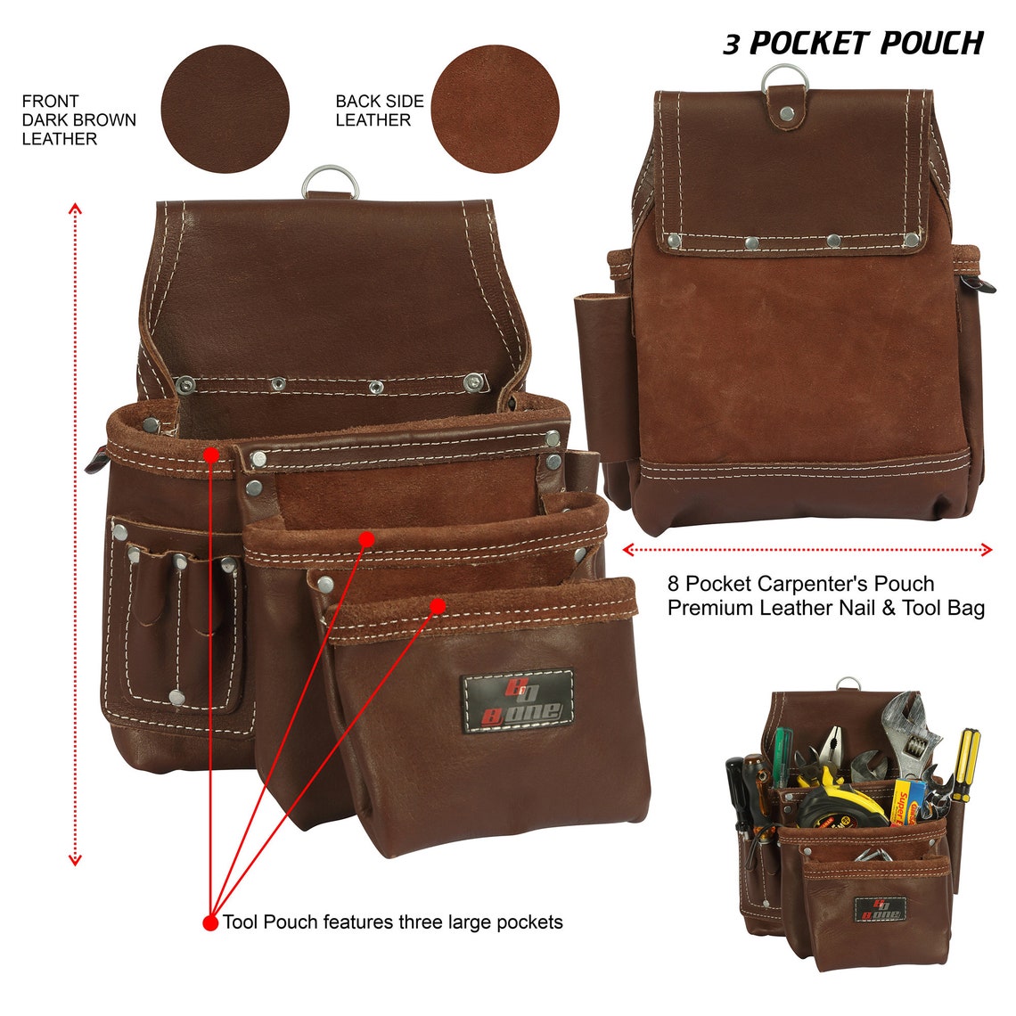 Genuine Grain Leather Carpenter Tool Pouch Bag Belt Tool Rig Etsy