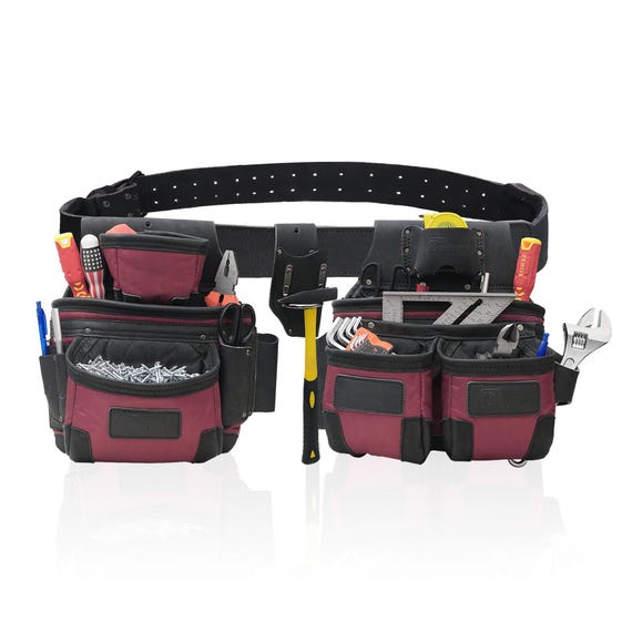 Professional Tool Belt With Suspenders – 18" Heavy Duty Construction Pouch Set, 1200D Oxford, Adjustable, Multiple Pockets (Black/Brown)